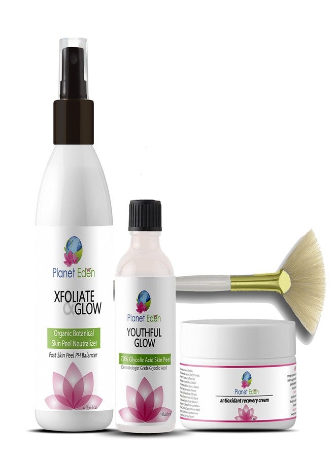 Planet Eden 70% Glycolic Acid Chemical Skin Peel Kit + Organic Botanical Peel Neutralizer and 1 oz Antioxidant Recovery Cream + Treatment Fan Brush - Image 1